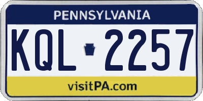 PA license plate KQL2257
