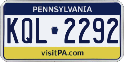 PA license plate KQL2292