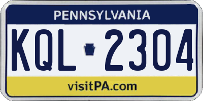 PA license plate KQL2304