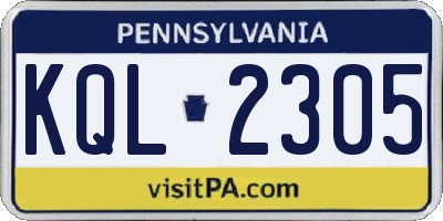 PA license plate KQL2305