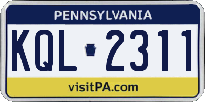 PA license plate KQL2311