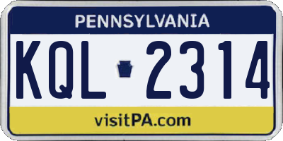 PA license plate KQL2314