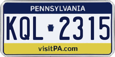 PA license plate KQL2315