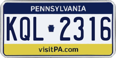 PA license plate KQL2316