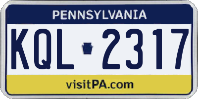PA license plate KQL2317