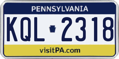 PA license plate KQL2318
