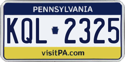 PA license plate KQL2325