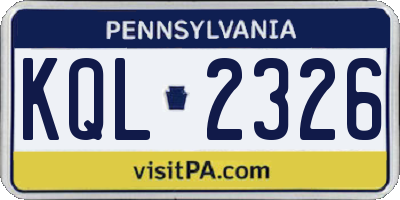PA license plate KQL2326