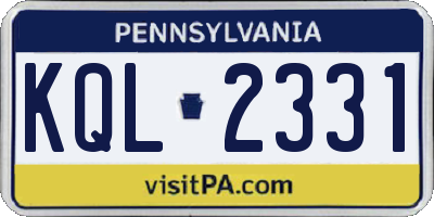 PA license plate KQL2331