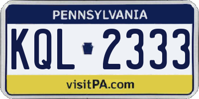 PA license plate KQL2333