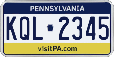 PA license plate KQL2345