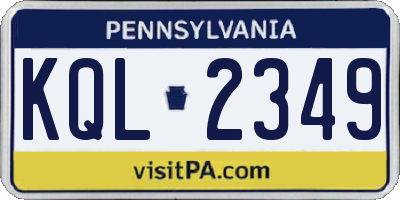 PA license plate KQL2349