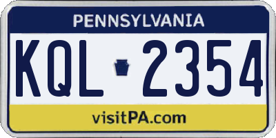 PA license plate KQL2354