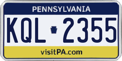 PA license plate KQL2355