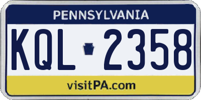 PA license plate KQL2358