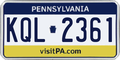 PA license plate KQL2361