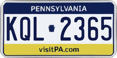 PA license plate KQL2365