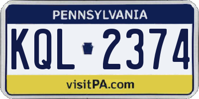PA license plate KQL2374
