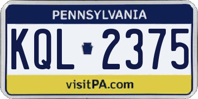 PA license plate KQL2375