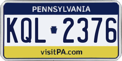 PA license plate KQL2376