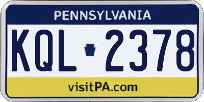 PA license plate KQL2378
