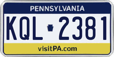 PA license plate KQL2381