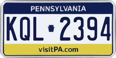 PA license plate KQL2394
