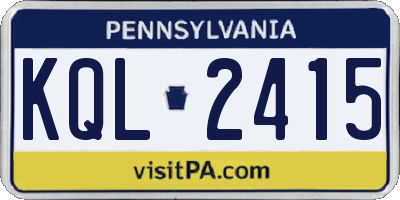 PA license plate KQL2415