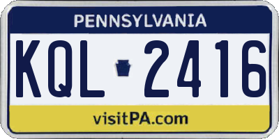 PA license plate KQL2416