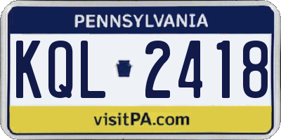 PA license plate KQL2418