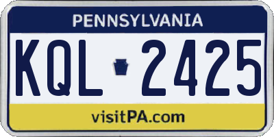 PA license plate KQL2425