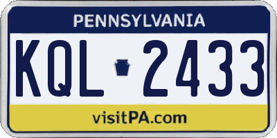 PA license plate KQL2433
