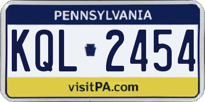 PA license plate KQL2454