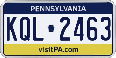 PA license plate KQL2463