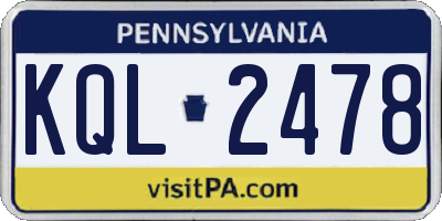 PA license plate KQL2478