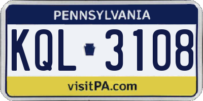 PA license plate KQL3108