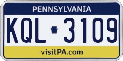 PA license plate KQL3109