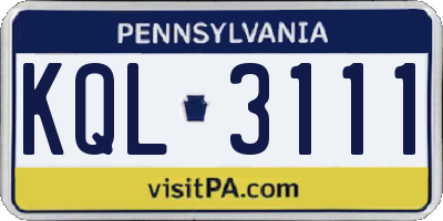 PA license plate KQL3111