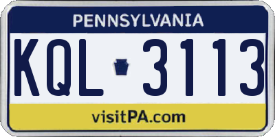 PA license plate KQL3113