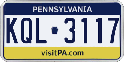 PA license plate KQL3117