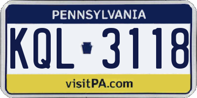 PA license plate KQL3118