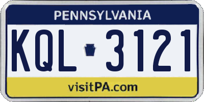 PA license plate KQL3121