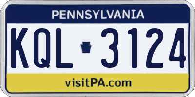 PA license plate KQL3124