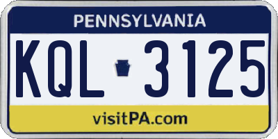 PA license plate KQL3125