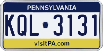 PA license plate KQL3131