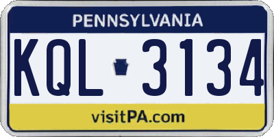 PA license plate KQL3134