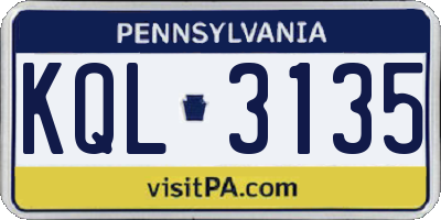 PA license plate KQL3135