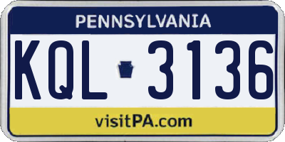 PA license plate KQL3136