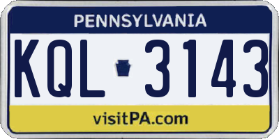PA license plate KQL3143
