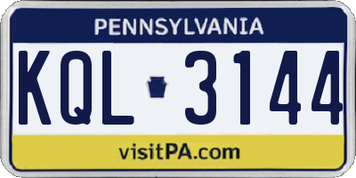 PA license plate KQL3144